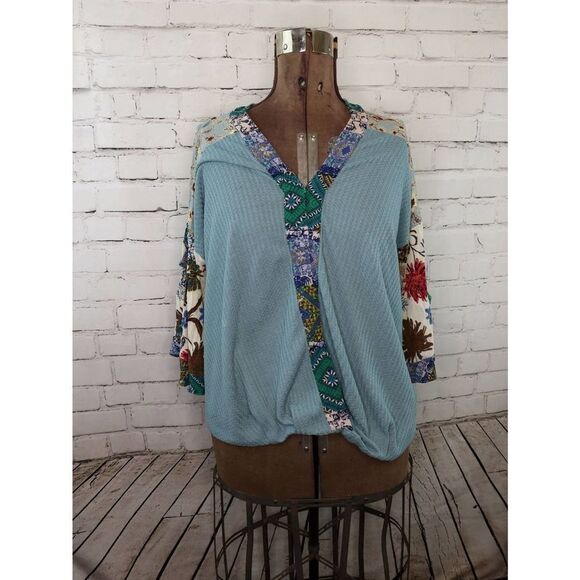 Sz 1XL Umgee Teal Boho Blouse Flutter Sleeves - Picture 1 of 6